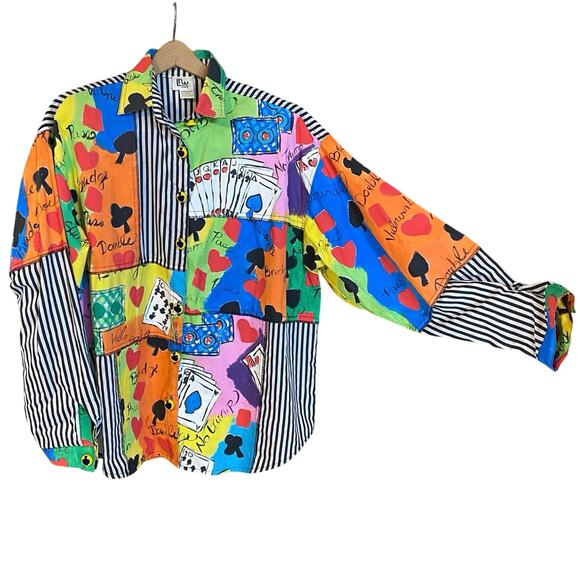 Vintage LRW Designs Atlanta Handpainted Card Game Shirt | 80s Artwear unique - Picture 2 of 9